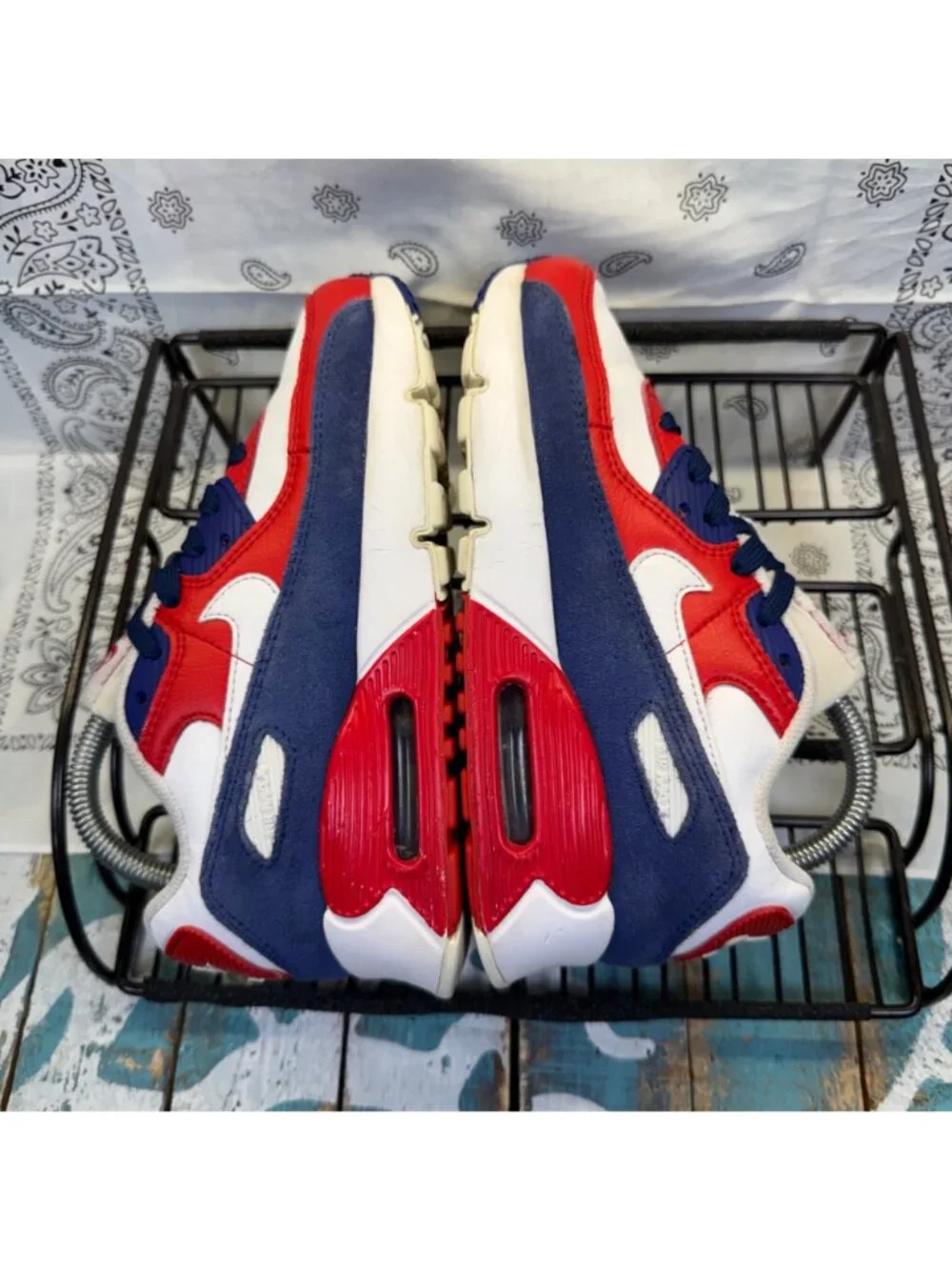 Nike Air Max 90 USA Youth 2.5Y Red/White/Blue DA9022-100 Athletic Sneakers